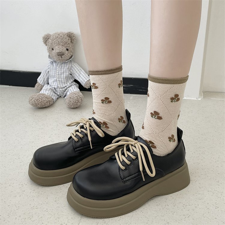 ❤Giày Da Mũi Tròn Đế Dày Buộc Dây Phong Cách Hàn Quốc Cho Nữ