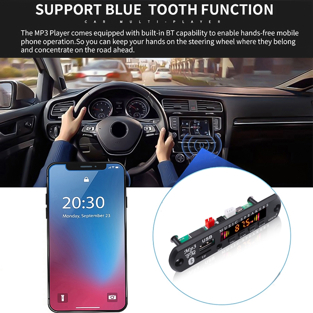 Bộ giải mã tín hiệu Bluetooth 5.0 không dây 12V MP3 WMA USB TF FM AUX dành cho hệ thống radio ô tô