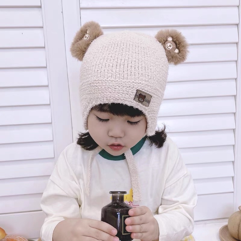 Mũ len sơ sinh cho bé trai bé gái thêu động vật dễ thương , phù hợp 0-2 tuổi