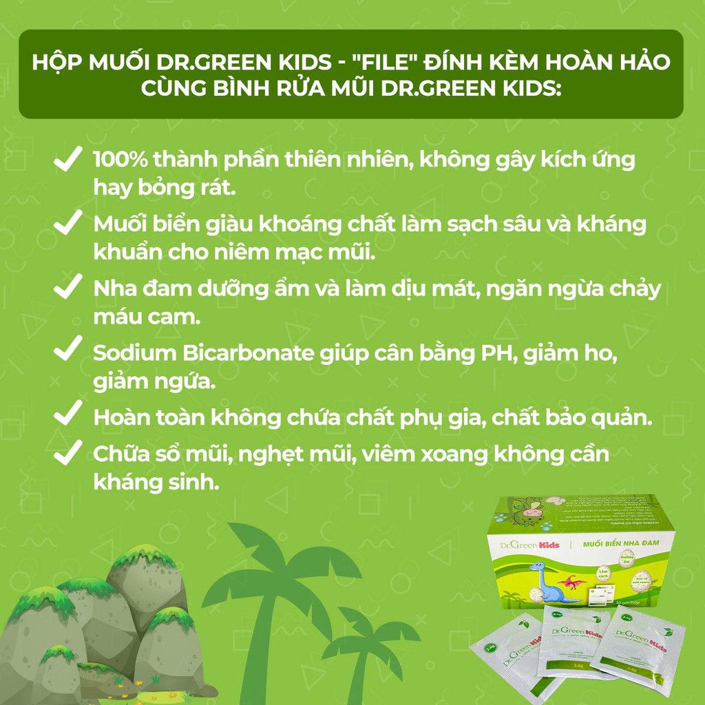 Muối rửa mũi Dr.Green Kids, hộp 30 gói, vệ sinh mũi cho bé, hiệu quả với viêm mũi, sổ mũi, viêm mũi dị ứng