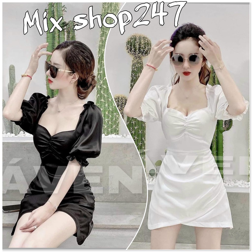 ĐẦM NỮ DẠO PHỐ TAY PHỒNG ĐÍNH NÚT NGỰC CÓ MÚT CHẤT LỤA XATIN CAO CẤP
