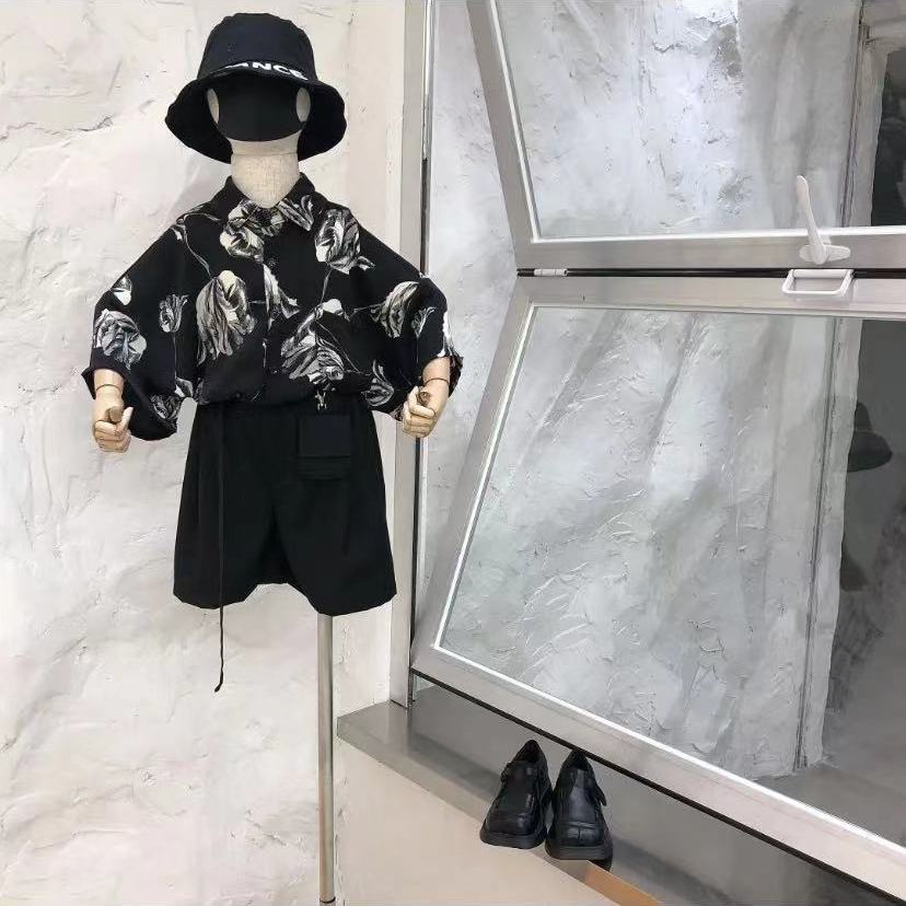 Set Áo Thun Ngắn Tay Và Quần Short Họa Tiết Hoa Thời Trang Cho Bé Trai