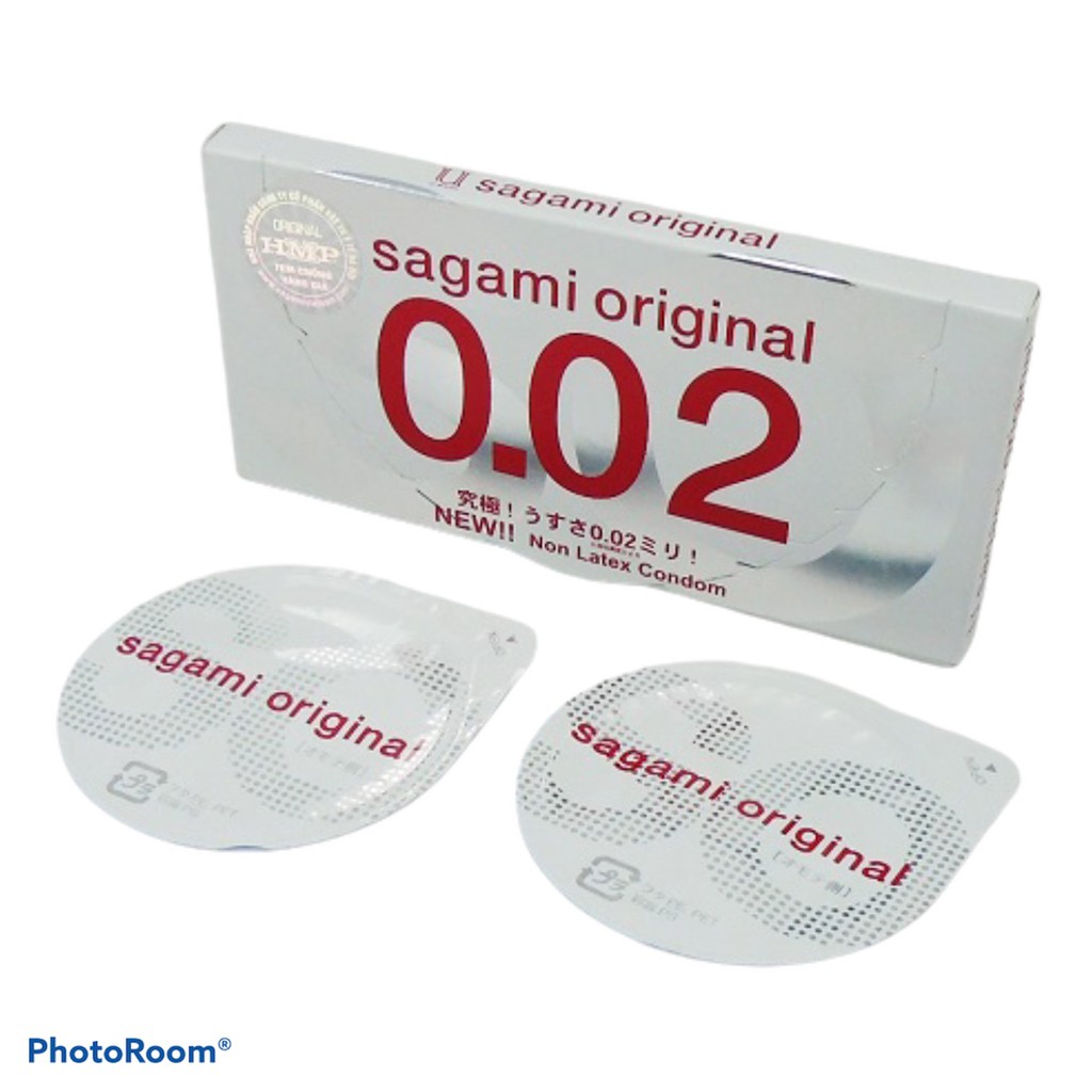 Bao cao su siêu mỏng Sagami Original 002 Nhật Bản, kéo dài thời gian quan hệ, hộp 2 chiếc size 56mm (che tên sản phẩm)