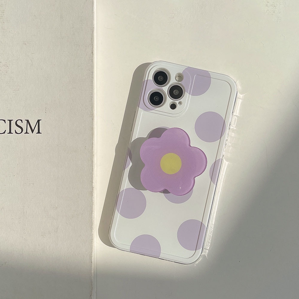 Ốp Điện Thoại TPU Họa Tiết Chấm Bi Nền Tím Kèm Giá Đỡ Cho IPhone 13 12 11 Pro Max X Xs XR 7 8 Plus SE 2020