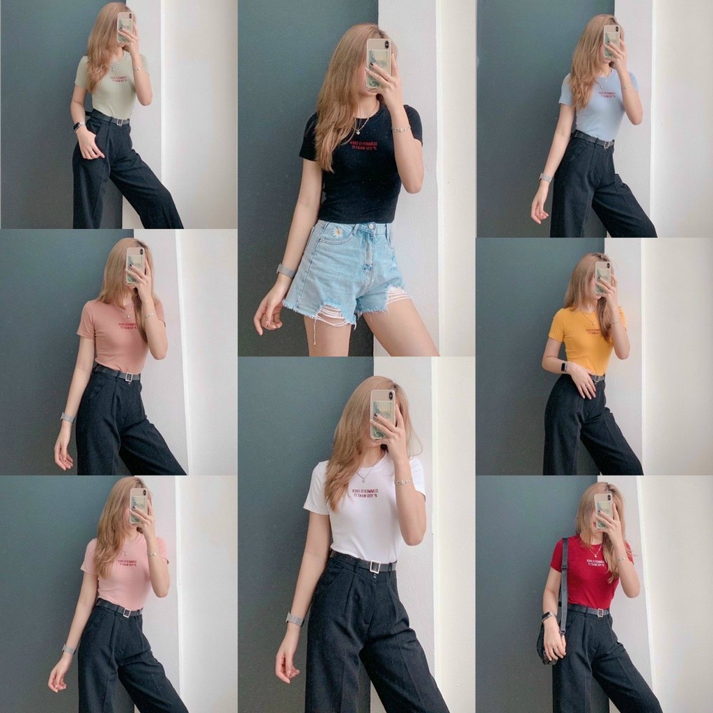 áo phông nữ_Croptop trơn, cổ tim, Croptop chữ, chính hiệu Quảng Châu, từ Shop An Nhiên_Chợ Ninh Hiệp_Gia Lâm_Hà Nội