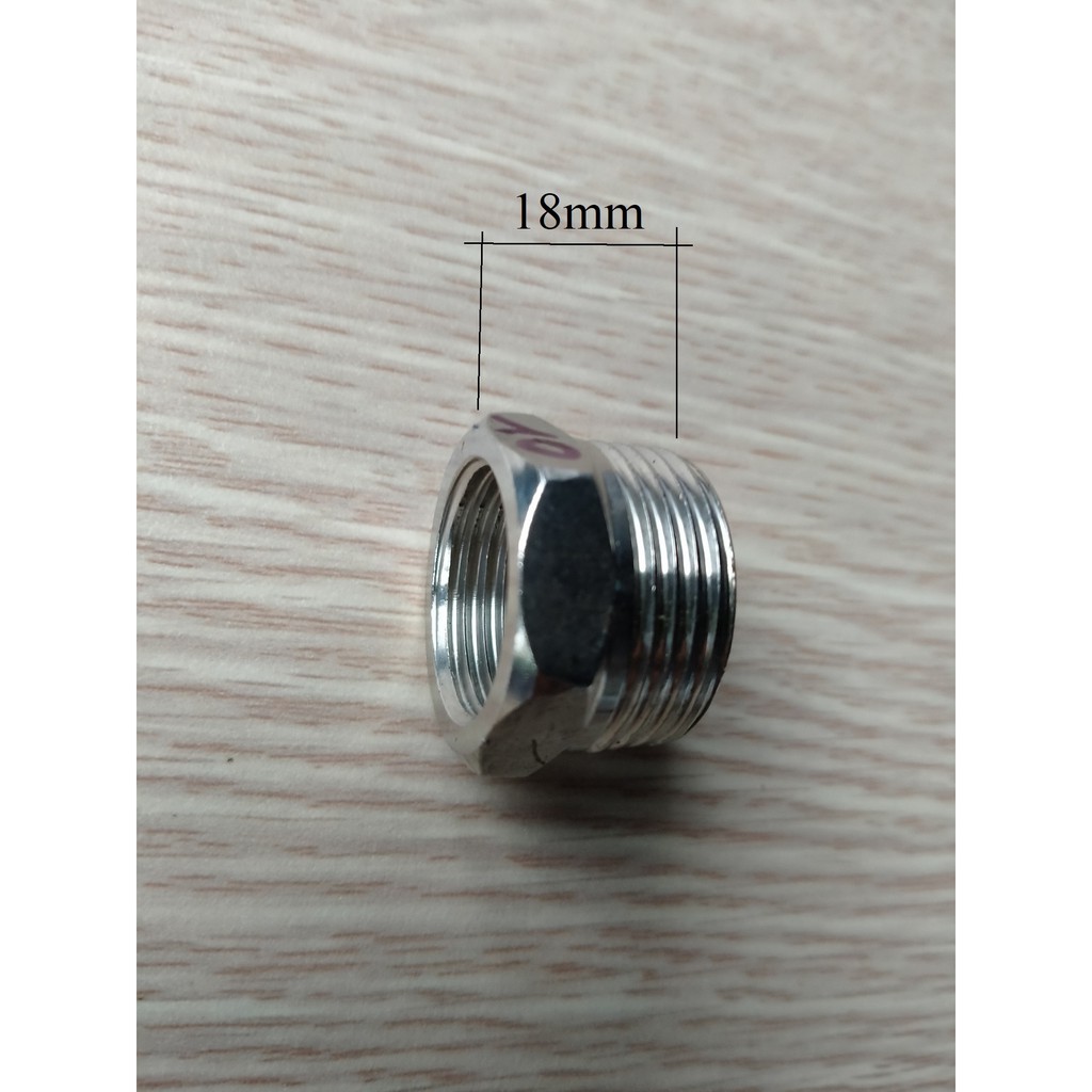Nối hụt ngắn ren 21 , Cà rá 27x21  inox, Nối 2 đầu ren 21, Níp 21