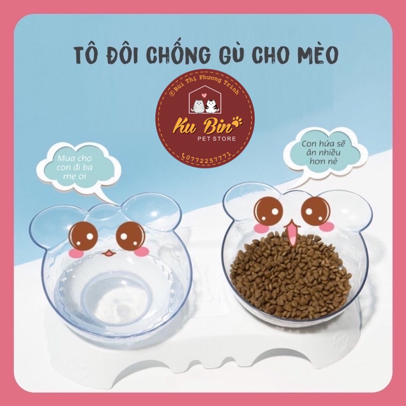 Bát ăn đôi hình mèo cho thú cưng