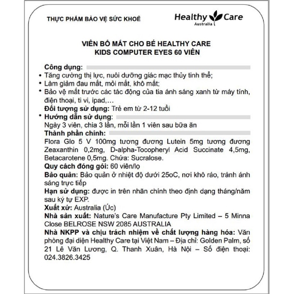 Combo 3 hộp Viên bổ mắt cho bé Healthy Care Kids Computer Eyes 60 viên