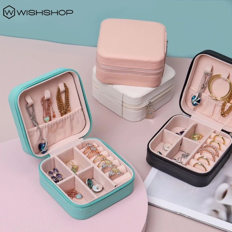 Hộp Đựng Trang Sức Bằng Da PU Màu Kẹo Nhỏ Gọn Tiện Dụng