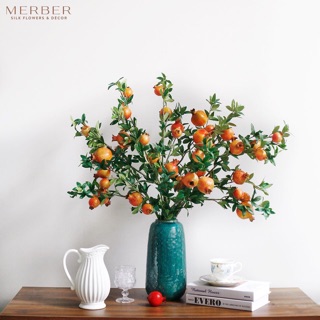 Cành Quả Lựu Giả Mơ & Bơ Loại 6/7/9 Quả Màu Đỏ/Cam Có Hoa - Cành Khô Decor Trang Trí Trong Nhà,Phòng Khách
