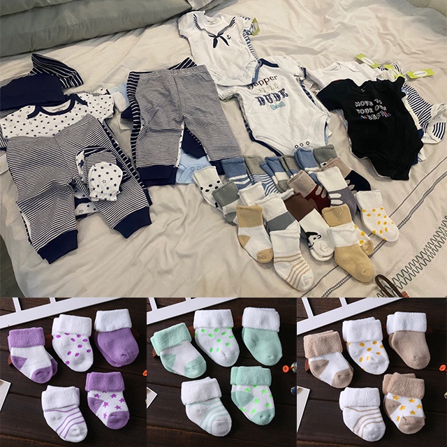 Set 5 đôi tất cotton tới mắt cá chống trượt cho trẻ sơ sinh 0-12 tháng mới biết đi