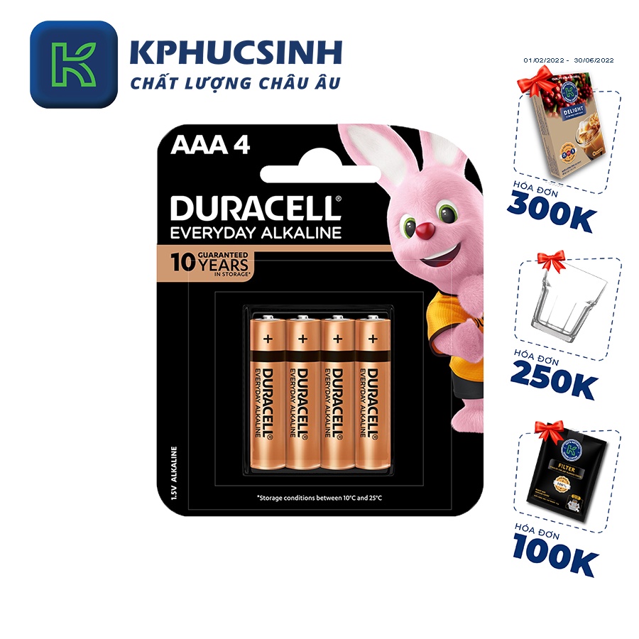 Pin Kiềm Duracell Everyday AAA vỉ 4 viên KPHUCSINH - Hàng Chính Hãng