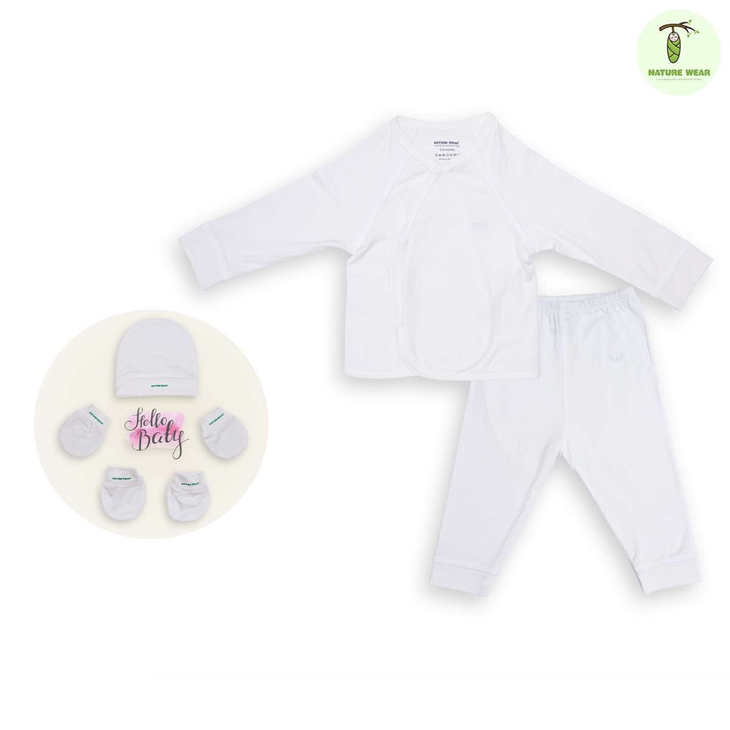 Bộ sơ sinh dài tay cài chéo kẻ bamboo cotton nature wear (Tặng kèm mũ bao tay chân hoặc yếm)
