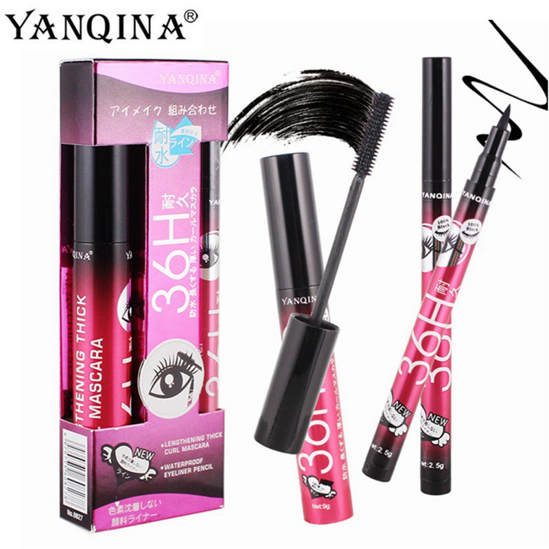 Mascara kết hợp bút kẻ mắt dạng lỏng 2 trong 1 chống nước YANQINA