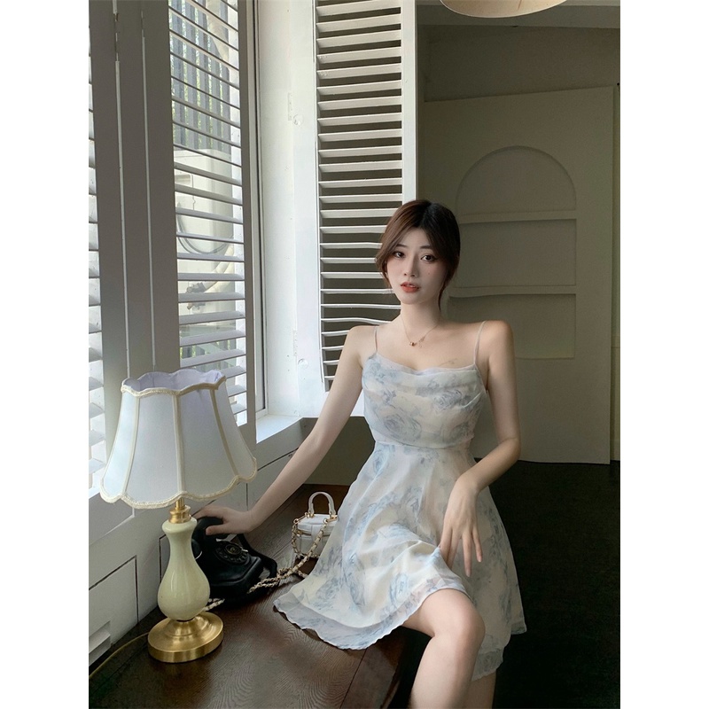 Bộ trang phục áo khoác mỏng chống nắng phối đầm hai dây dáng chữ A vải voan thời trang cho nữ (có bán lẻ)