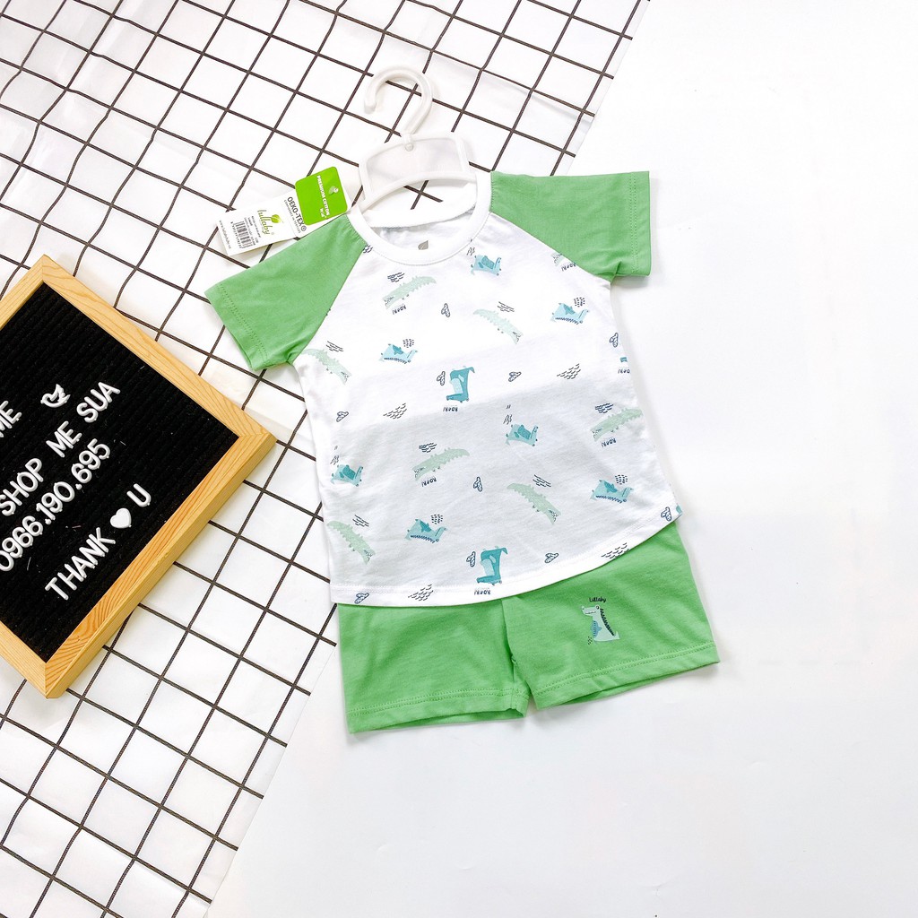 LULLABY Bộ Cộc Tay Bé Trai Raglan Chất Liệu Cotton Họa Tiết Đáng Yêu