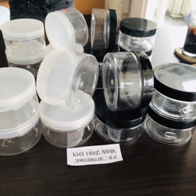 10 hủ nhựa trong suốt  chiết kem - combo 10 hủ hấp dầu 200gr/250gr - hủ nhựa trong suốt nắp đen - hủ nhựa trong suốt mờ
