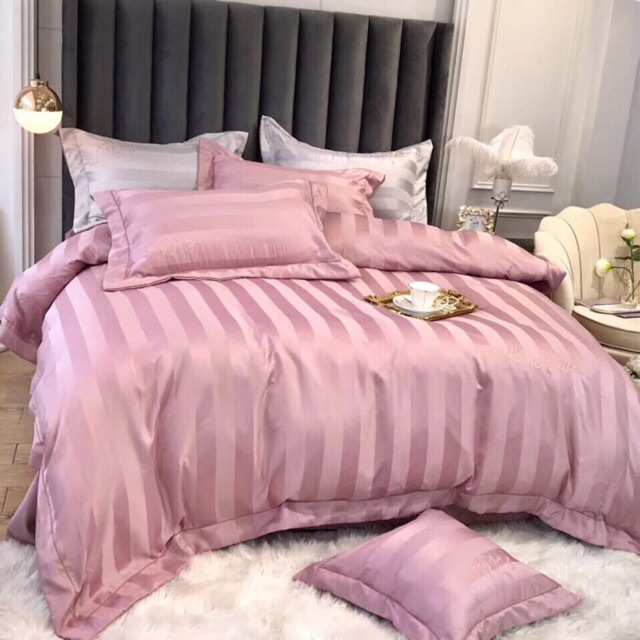Sét chăn ga gối Lụa sateen sọc 3cm cao cấp