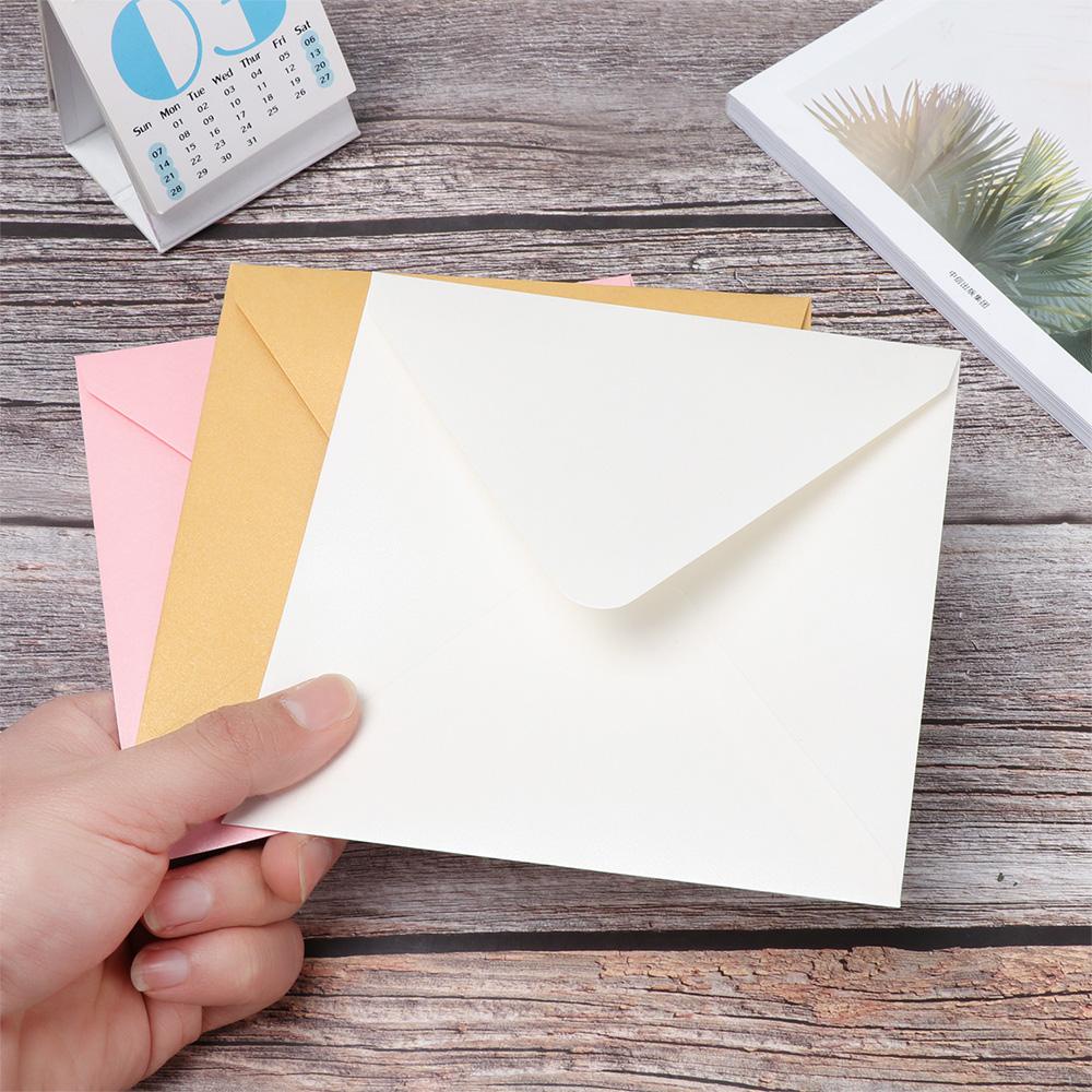 Bộ 10 Phong Bì Hình Vuông Bằng Giấy Đính Ngọc Trai Dùng Làm Quà Tặng / Trường Học