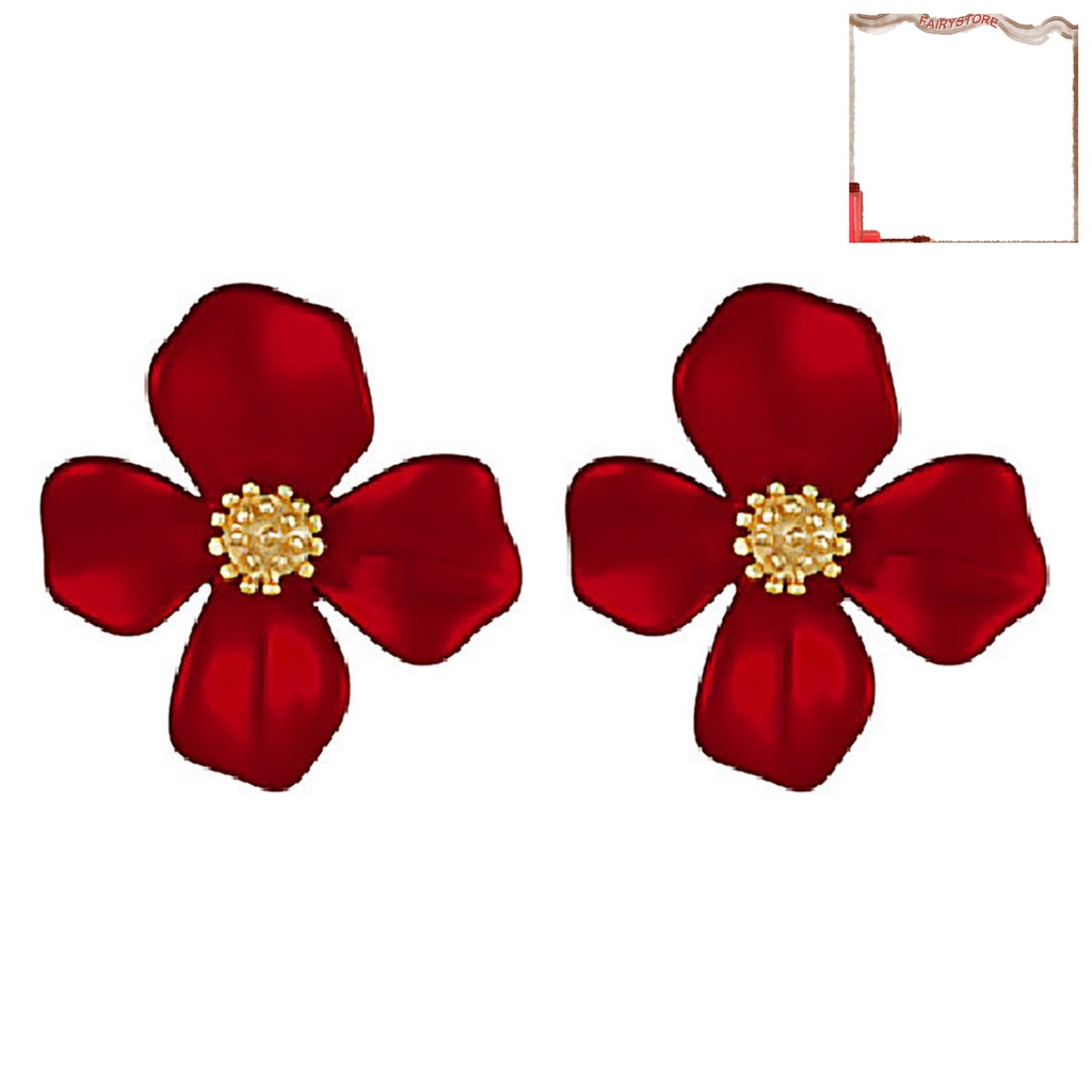 1 Đôi Bông Tai Hình Hoa Đỏ Ngọt Ngào Cho Nữ