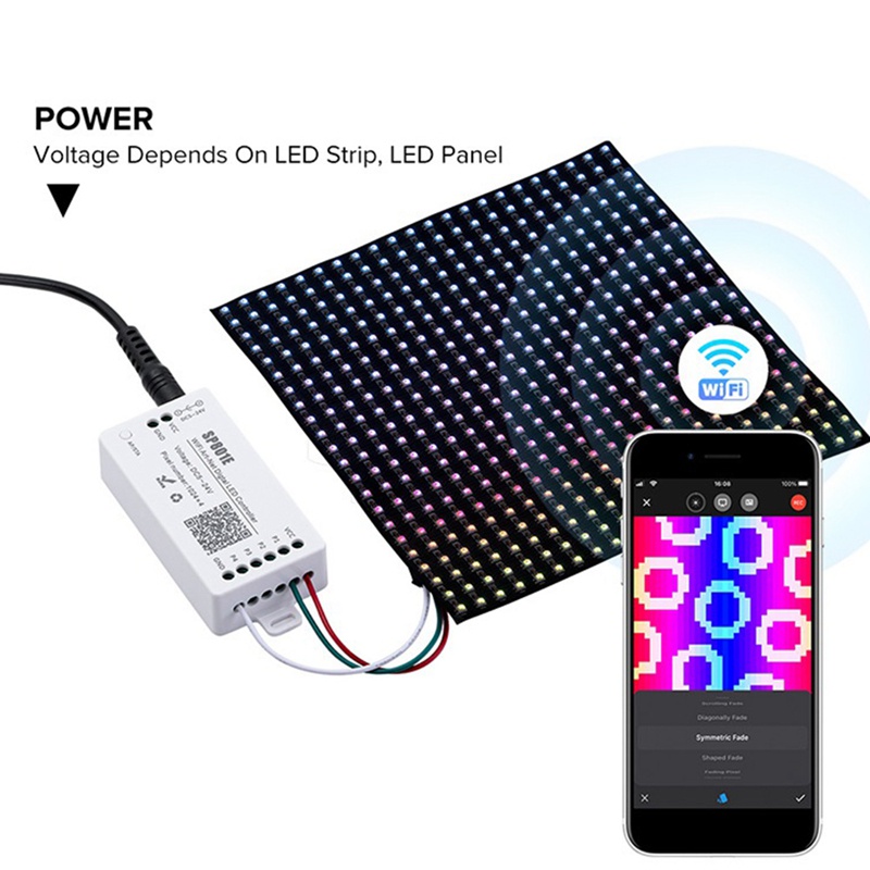 Bảng Điều Khiển Đèn LED Ma Trận Wifi Không Dây SP801E WS2812B WS2811 DC5-24V