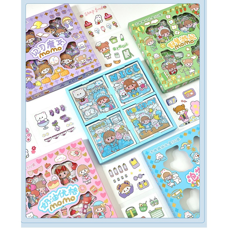 Set 10 tấm sticker cute chiết ngẫu nhiên từ hộp 100 sticker - Momo Chan