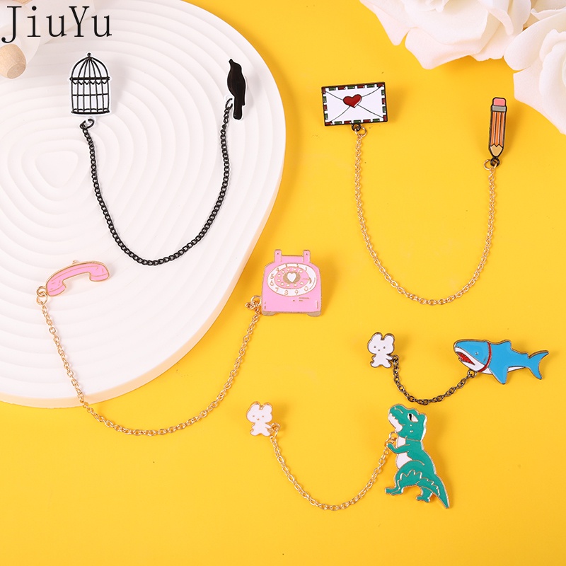 Ghim Cài Áo Hình Khủng Long / Cá Mập / Chim Tua Rua Tráng Men Thời Trang Cho Nam Và Nữ