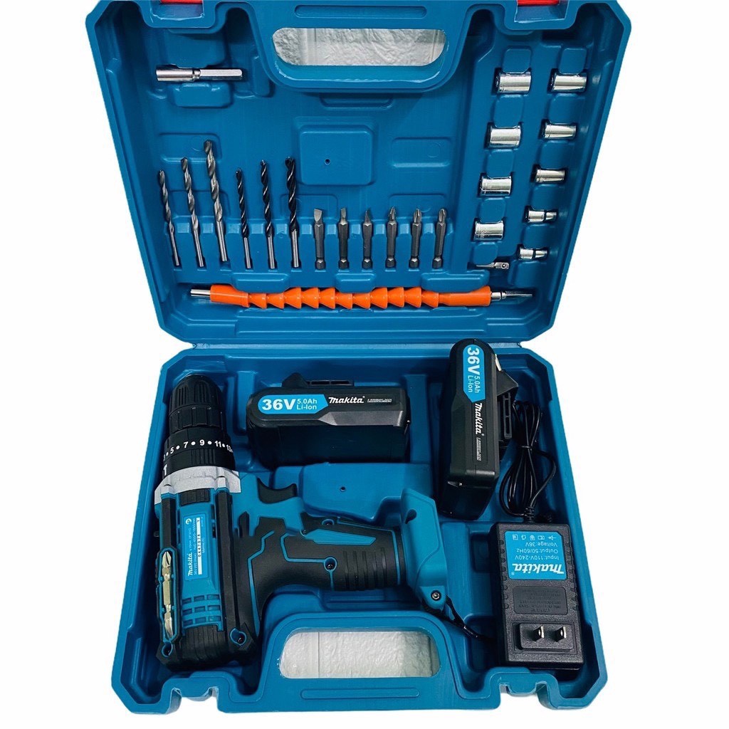 Máy khoan pin MAKITA, khoan pin Makita 3 chức năng khoan gỗ,khoan sắt, bắn vít - Tặng kèm phụ kiện 24 chi tiết