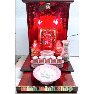 Combo đồ thờ cúng màu hồng: Bàn thờ 40cm hộc kéo, tài địa,...+ khuyến mãi