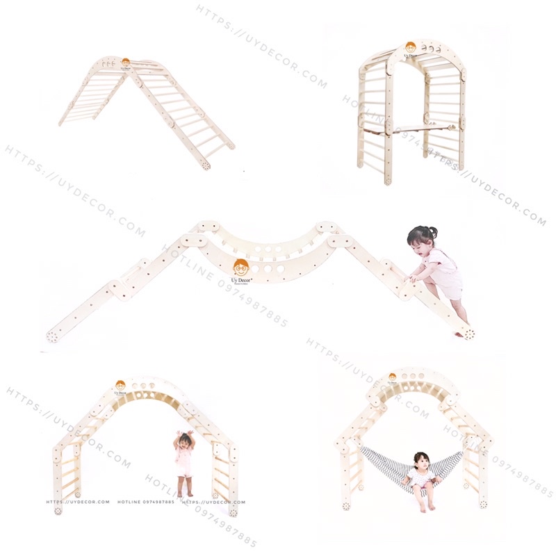 Cầu trượt cho bé, trò chơi vận động biến hình nhiều nhiều kiểu cho bé, cầu tuột Uydecor gỗ plywood nhập khẩu, gấp gọn