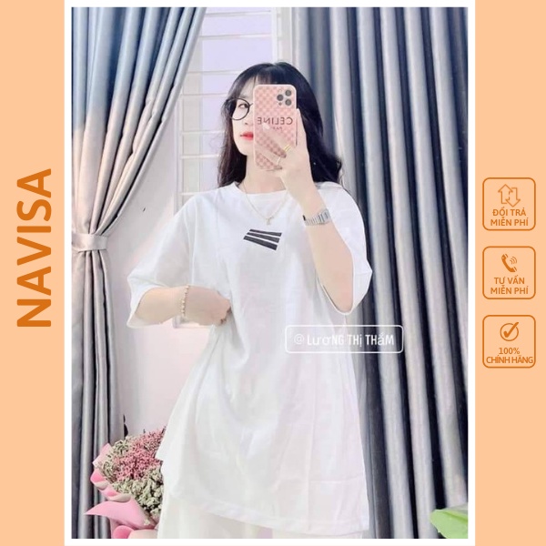 Áo phông nữ unisex form rộng tay lỡ in hình cổ tròn NAVISA AT275