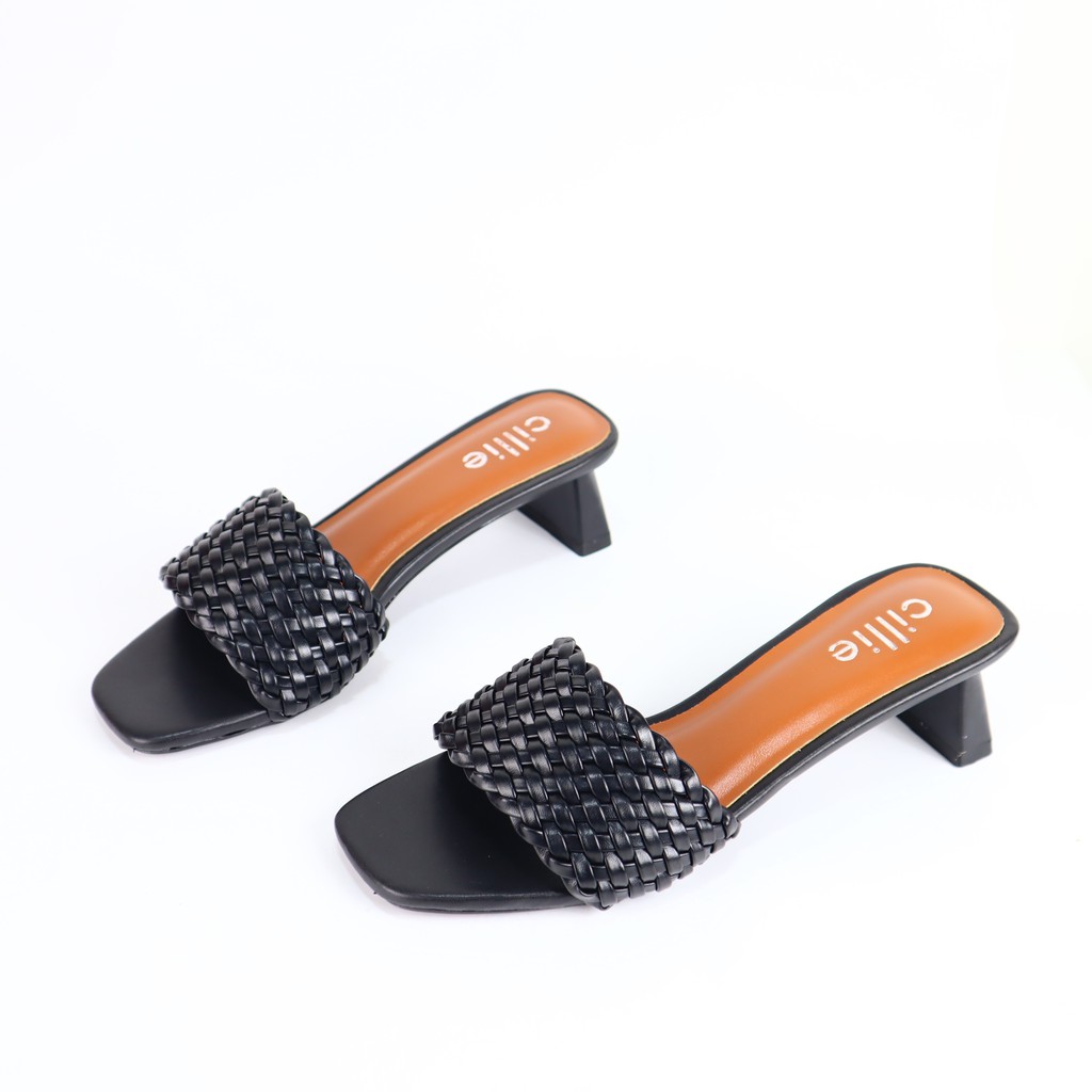 Guốc nữ quai ngang cao cấp quai đan bím hot trend gót độc lạ cao 5cm mang đi làm đi chơi Cillie 1177
