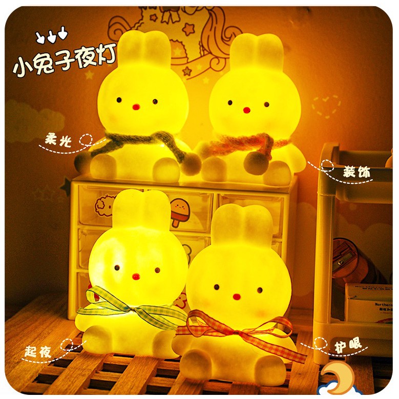 Đèn ngủ Mini Không Dây, Đèn ngủ Hình Con Thỏ Đeo Nơ trang trí phòng ngủ