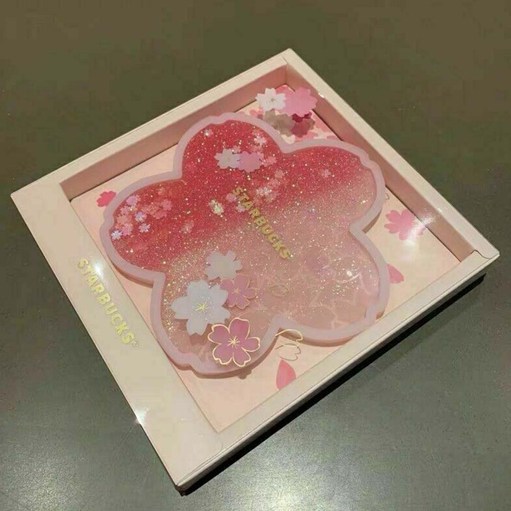 STR Starbucks romantic pink sakura blossom coffee cup coaster quicksand cup mat