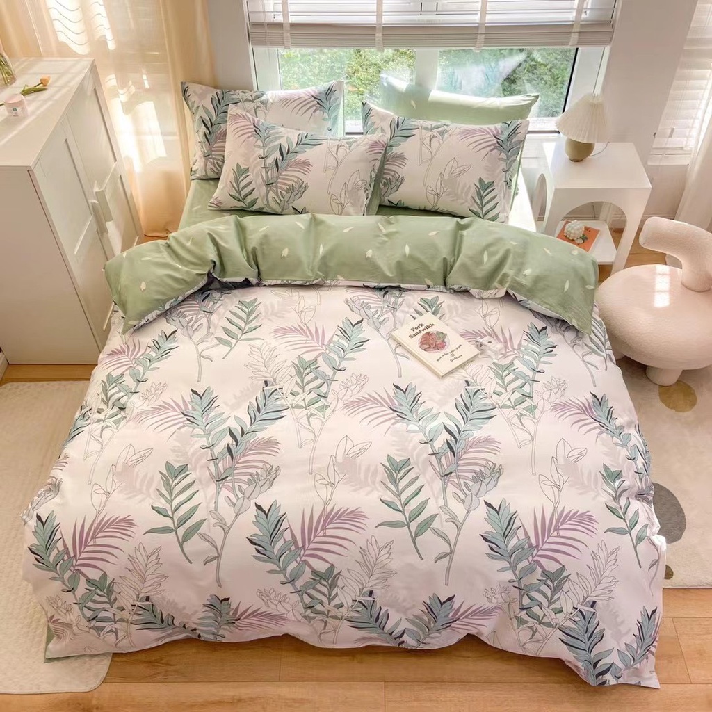Bộ chăn ga gối cotton organic Lá dừa xanhDreamhomebedding
