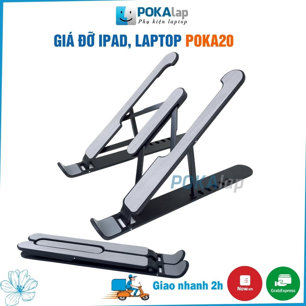 Giá đỡ laptop, máy tính bảng PRO POKA20 - Đế tản nhiệt kê laptop bằng nhựa nhôm, điều chỉnh độ cao, gập được - POKALAP