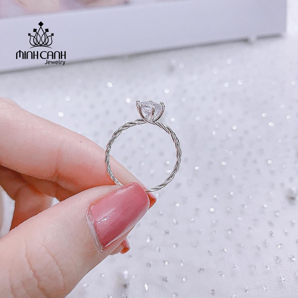 Nhẫn Bạc Nữ Minh Canh Jewelry Xoắn Đính Đá Tròn