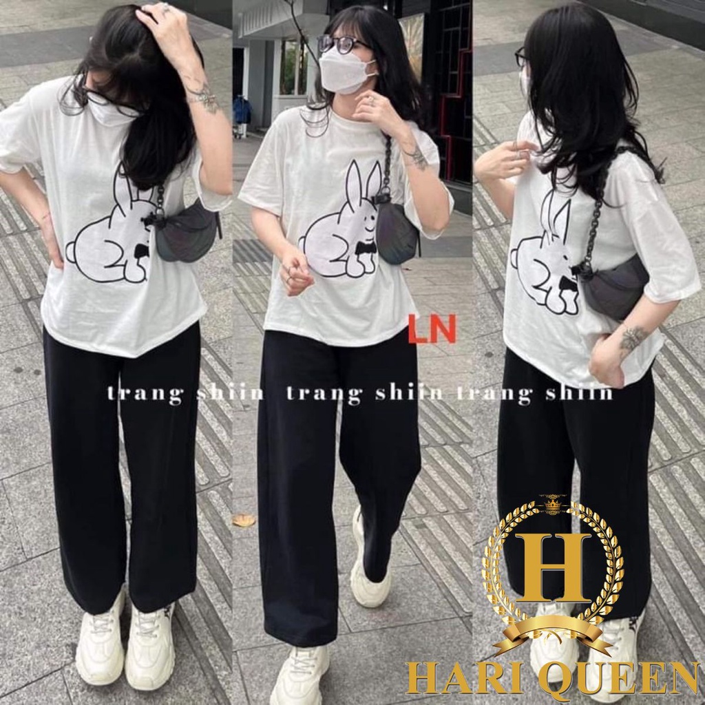 Sét áo phông thỏ + quần ống rộng dài HARI