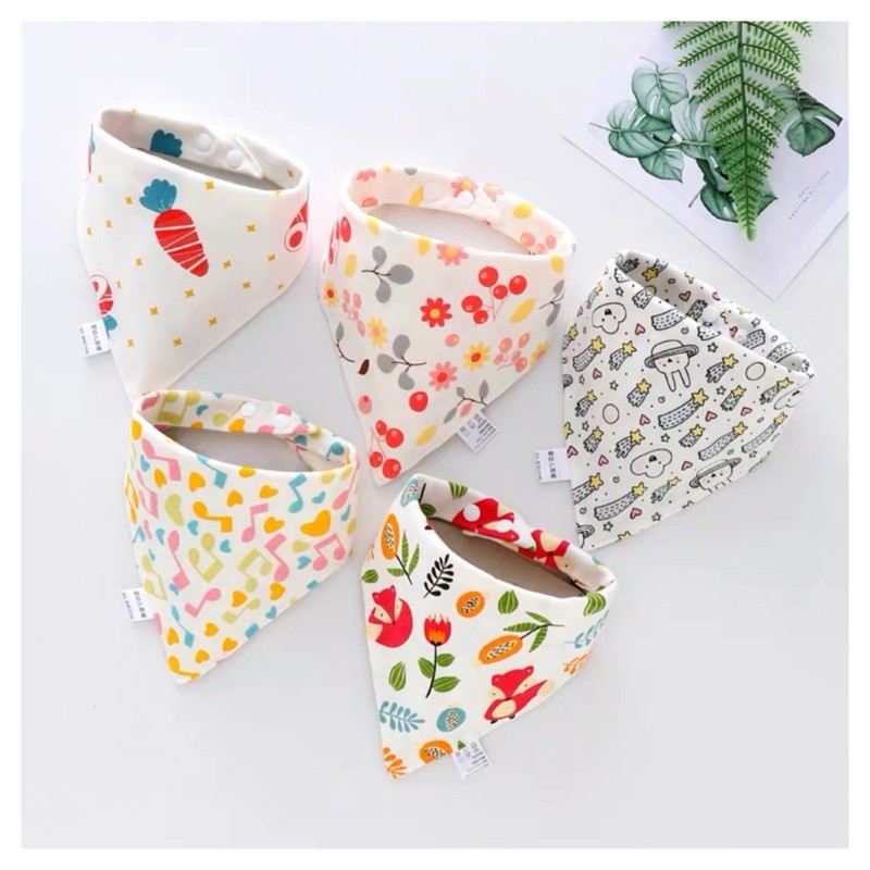 SET 5 KHĂN YẾM TAM GIÁC COTTON 2 LỚP CAO CẤP CÓ CÚC BẤM[ TẶNG KÈM KHĂN XÔ
