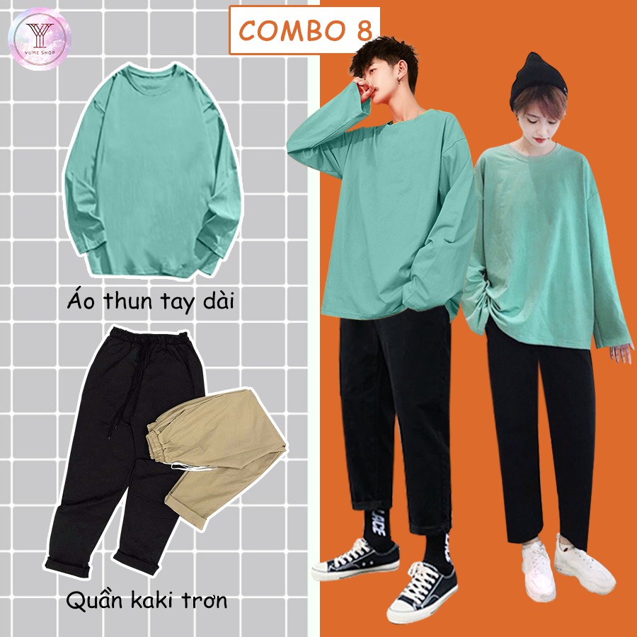 Combo Áo thun trơn + Quần baggy kaki trơn phong cách Basic