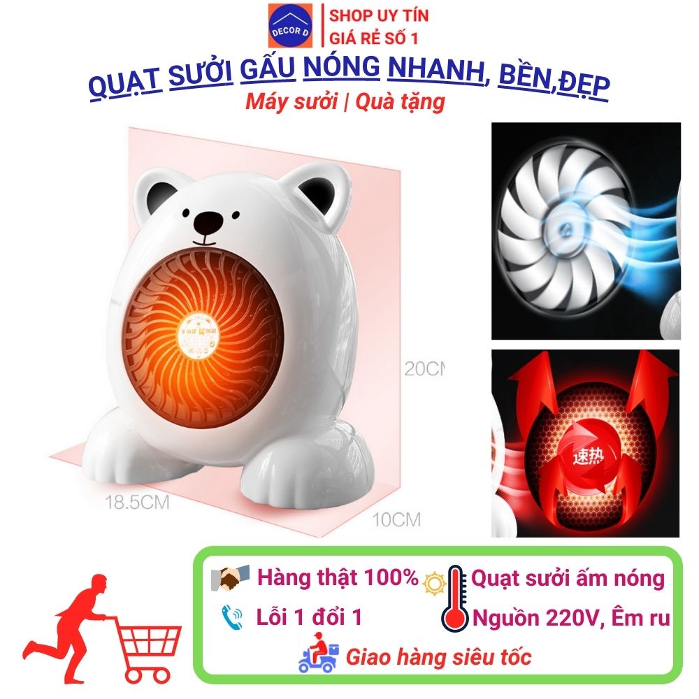 Quạt sưởi_Máy sưởi mini Gấu mùa đông ấm nhanh, công suất lớn, tự ngắt khi nghiêng, chạy cực êm – Văn phòng, phòng ngủ