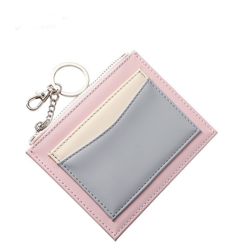 Ốp Đựng Thẻ Ngân Hàng Mỏng Mini Màu Tương Phản Có Móc Khóa Phong Cách Hàn Quốc Cho Nữ