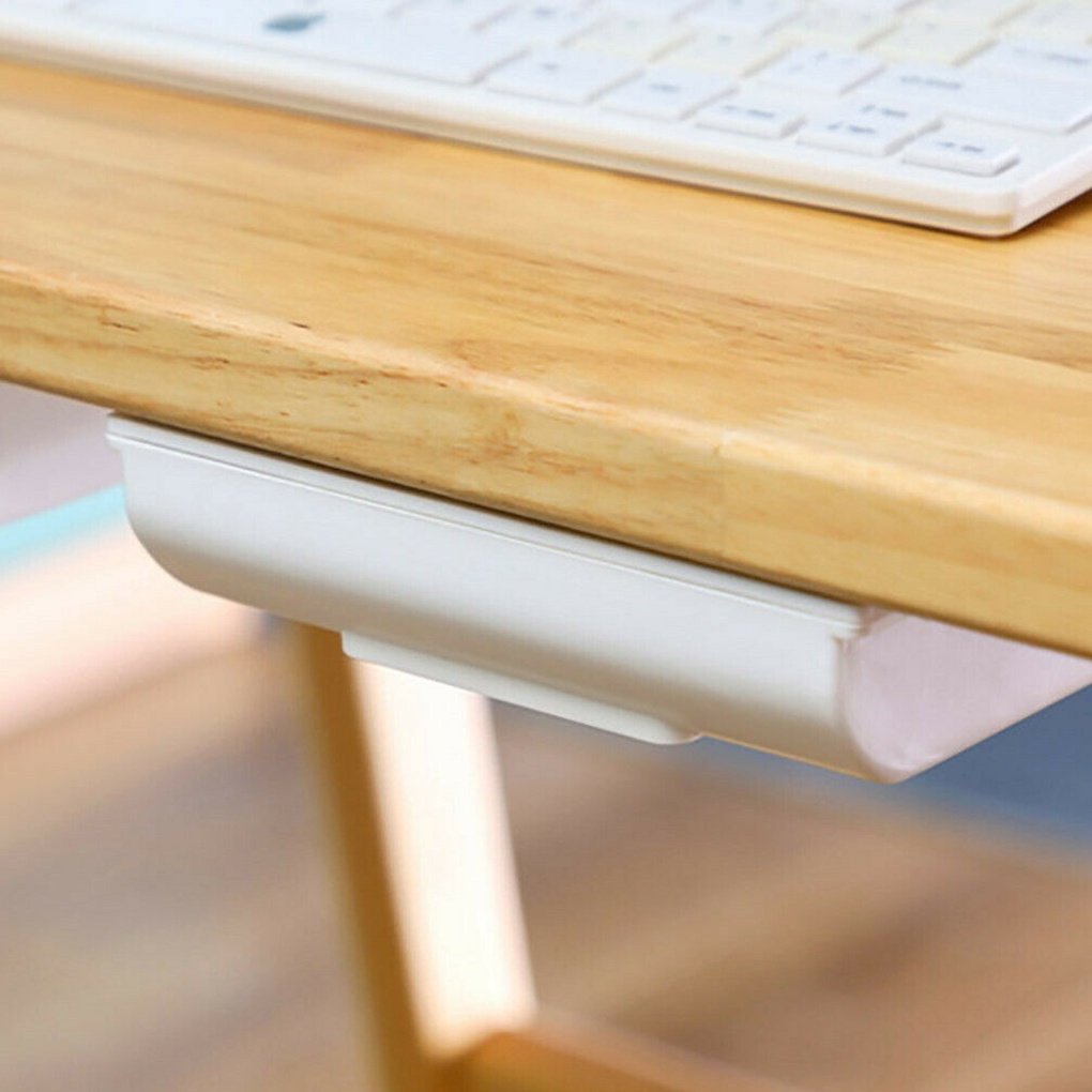 Under Table Drawer Home Office Under Desk Stationery Holder Box Pencil Pen Scissors Storage Case