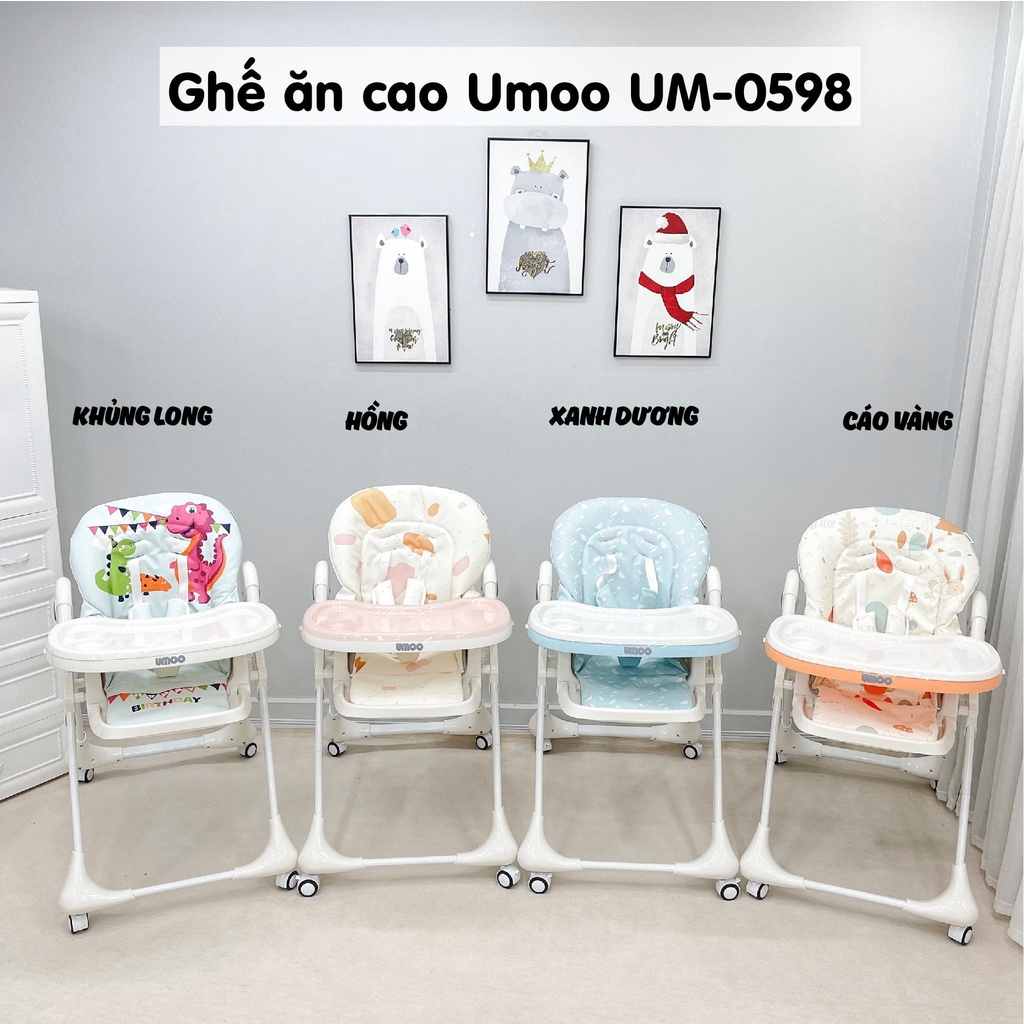 [CHÍNH HÃNG] GHẾ ĂN DẶM UMOO CAO CẤP NÂNG HẠ 7 ĐỘ CAO CÓ BÁNH XE AN TOÀN CHO BÉ