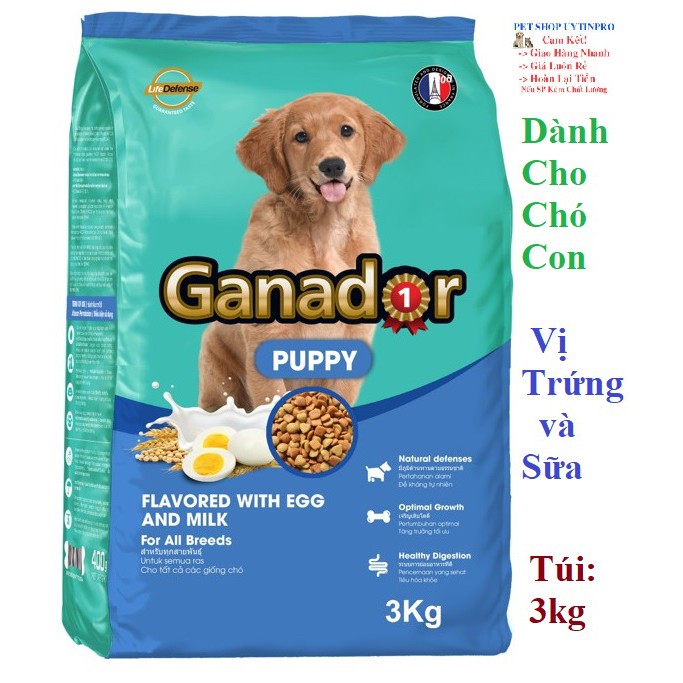 THỨC ĂN CHO CHÓ CON Ganador Puppy Dạng hạt Vị Trứng và Sữa Túi 3kg Thương hiệu từ Pháp