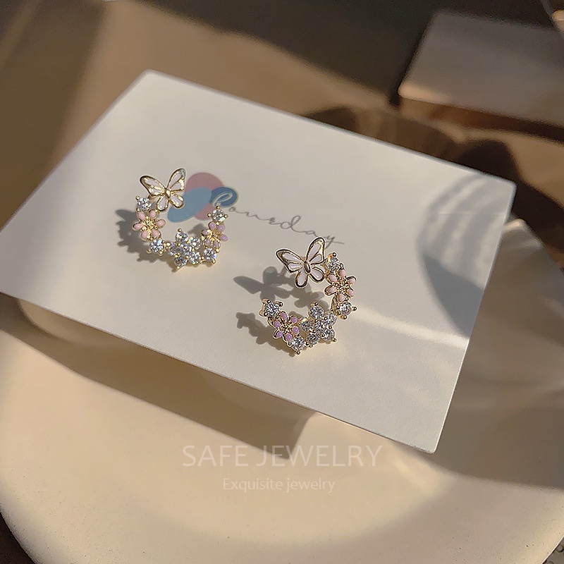 Khuyên Tai Hình Hoa Bướm Đính Đá Zircon Cao Cấp Kiểu Dáng Đặc Biệt