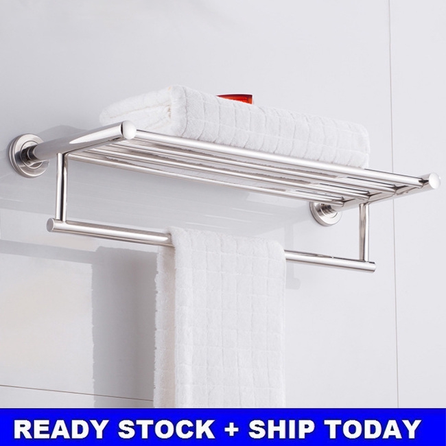 60Cm Stainless Steel Wall Mounted Bathroom Towel Rack Single Layer Rail Holder