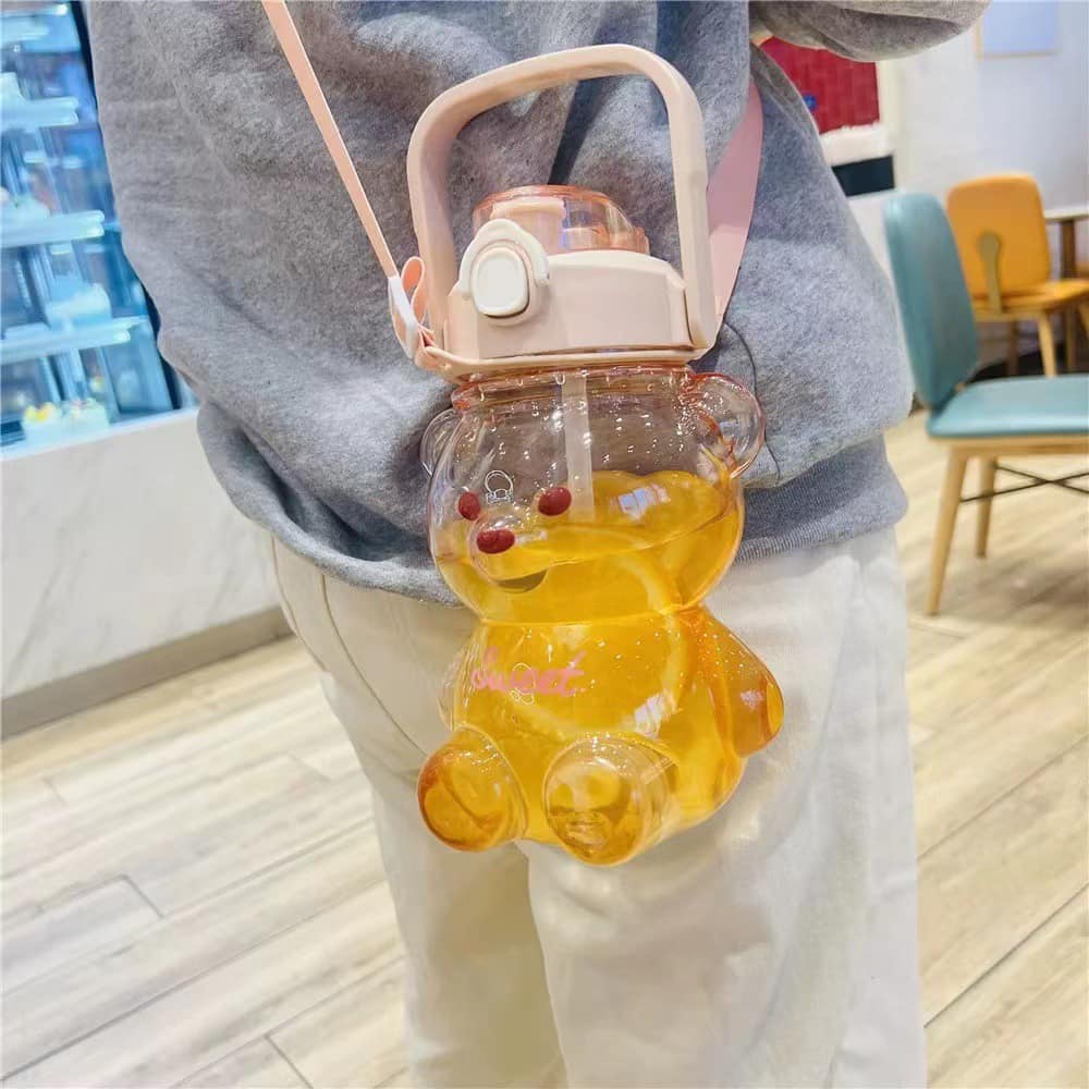 Bình nước gấu SMILE siêu đáng yêu kute dung tích 1100ML có dây đeo tiện ích