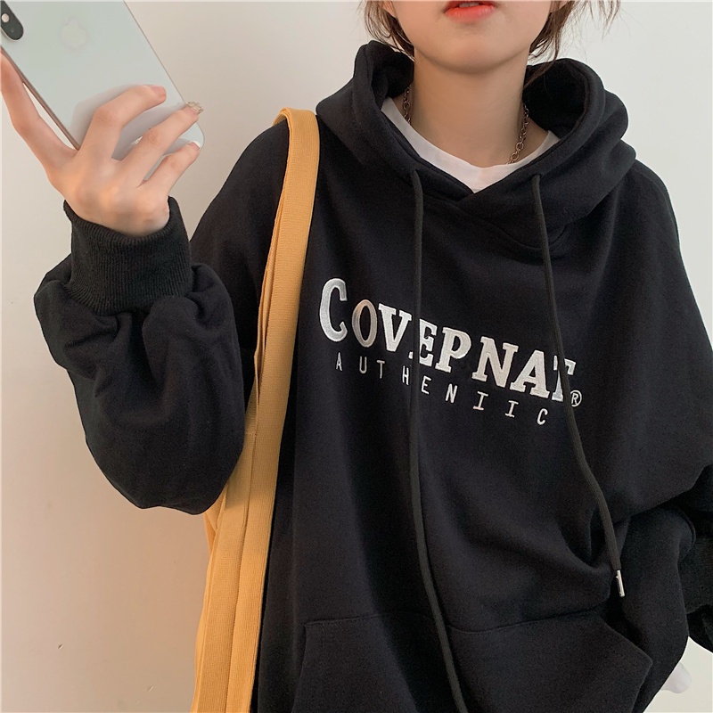 Áo hoodie dáng rộng in chữ phong cách Hàn Quốc thời trang cho nữ với 2 màu lựa chọn | BigBuy360 - bigbuy360.vn