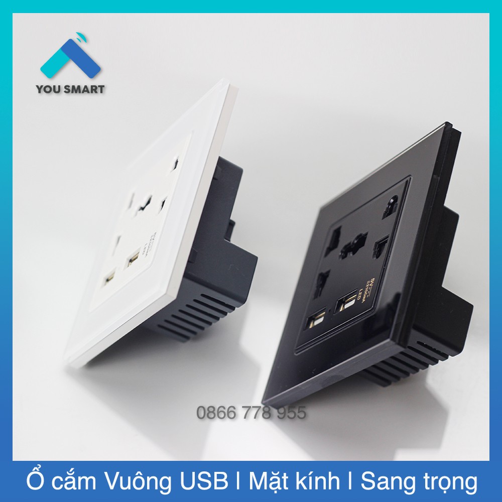 Ổ cắm Vuông kính cường lực 2 cổng USB